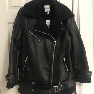 Avec Les Filles Faux Shearling-Trimmed Moto Jacket